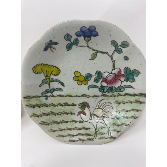 Antique Handmade Handpainted Earthenware China Rooster Set of Bowls Plates 7” - Picture 4 of 7